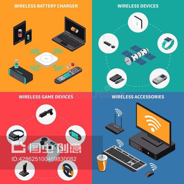 无线电子设备等距概念Wireless Electronic Devices Isometric Concept